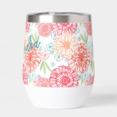 フレッシュグリーンコーラルレッドブルーオレンジレトロフローラアート (背面)