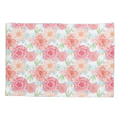 フレッシュグリーンコーラルレッドブルーオレンジレトロフローラアート 枕カバー (裏面-左)