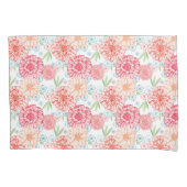 フレッシュグリーンコーラルレッドブルーオレンジレトロフローラアート 枕カバー (正面左)