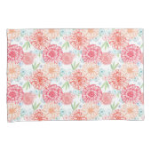 フレッシュグリーンコーラルレッドブルーオレンジレトロフローラアート 枕カバー (正面右)