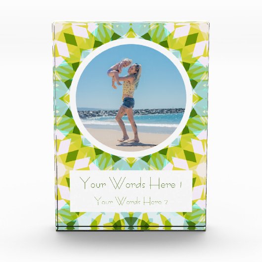 フレッシュグリーンブルー幸せな母の日最高の母の贈り物 フォトブロック (正面)