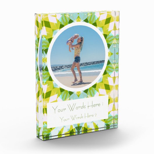 フレッシュグリーンブルー幸せな母の日最高の母の贈り物 フォトブロック (左)