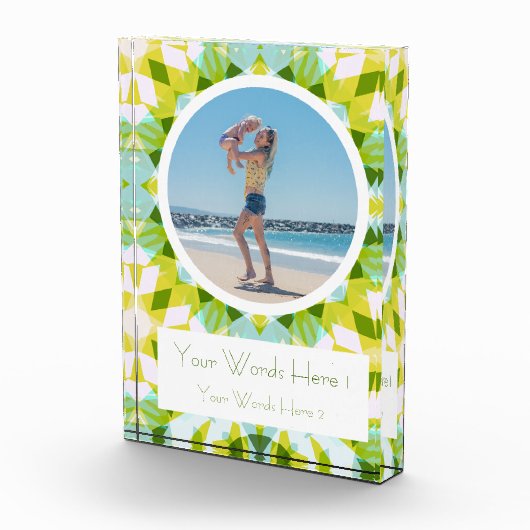 フレッシュグリーンブルー幸せな母の日最高の母の贈り物 フォトブロック (右)