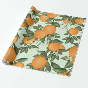 フレッシュサマーオレンジ植物柑橘系の緑 ラッピングペーパー