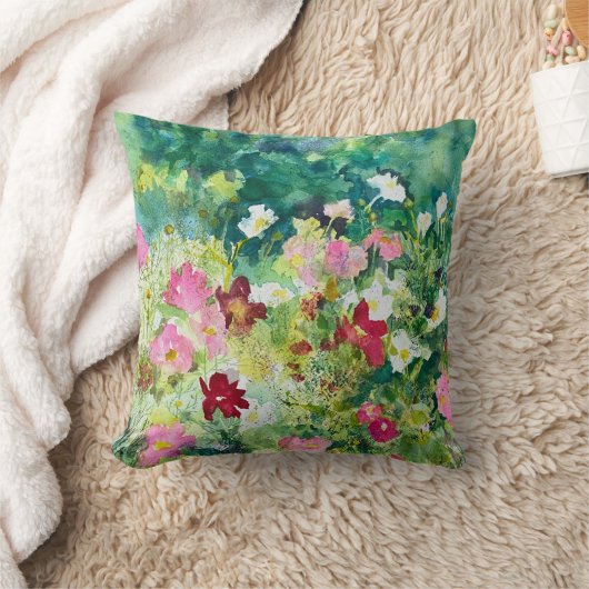 フレッシュサマーコスモスフローラグリーンウォーター色 クッション (ブランケット)