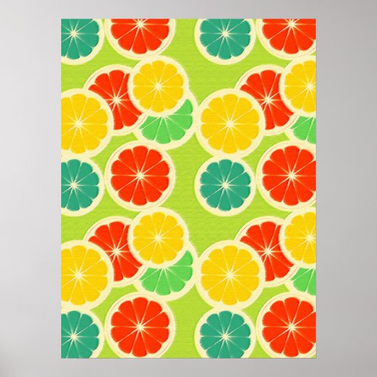 フレッシュシトラスフルーツデザインかわいいカラフル ポスター (正面)
