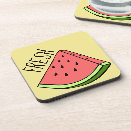 フレッシュスイカのプラスチック製コースター（コルクバック付） コースター (左側)