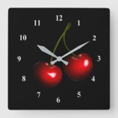 フレッシュスウィートさくらんぼ スクエア壁時計 (正面)