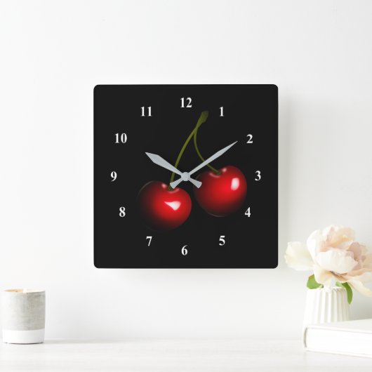 フレッシュスウィートさくらんぼ スクエア壁時計 (ホーム)