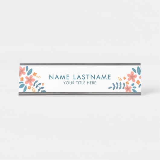 フレッシュスタイリッシュフェミニンピンクオレンジブルーフローラ デスクネームプレート (正面)