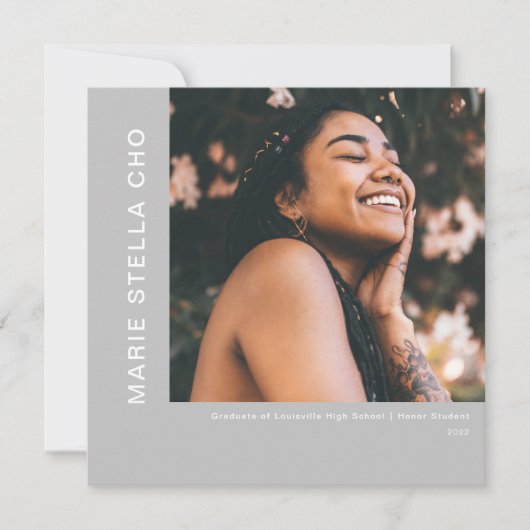 フレッシュスタートミニマルグレー写真卒業 招待状 (正面)
