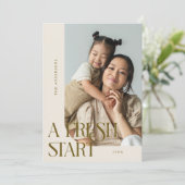 フレッシュスタート新年クリーム色曲線フレーム写真 シーズンカード (スタンド正面)