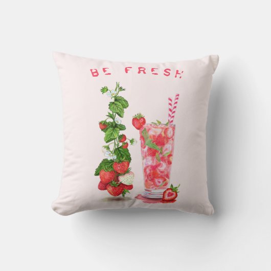 フレッシュストロベリードリンクピロー – カスタム文字 クッション (正面)