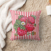 フレッシュストロベリーレッドホワイトストライプサマーデコール クッション (ブランケット)