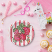 フレッシュストロベリーレッドホワイトストライプサマーデザート ペーパープレート (パーティー)