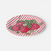 フレッシュストロベリーレッドホワイトストライプサマーデザート ペーパープレート (アングル)