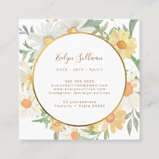 フレッシュデイジーと金ゴールドサークルの名刺 スクエア名刺 (裏面)