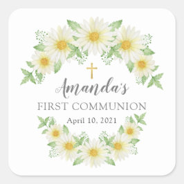 フレッシュデイジーフローラファーストコミュニオンステッカー スクエアシール