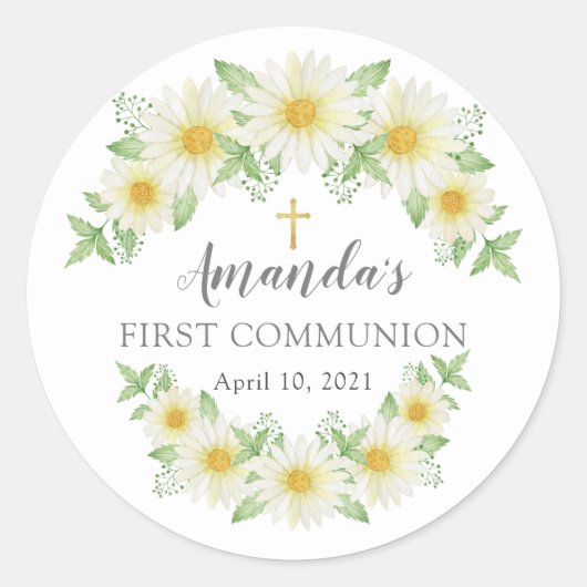 フレッシュデイジーフローラファーストコミュニオンステッカー ラウンドシール (正面)