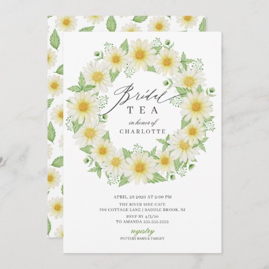 フレッシュデイジーフローラブライダルシャワー茶 招待状 (正面/裏面)