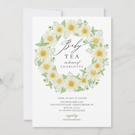 フレッシュデイジーフローラベビーシャワーティー 招待状 (正面)