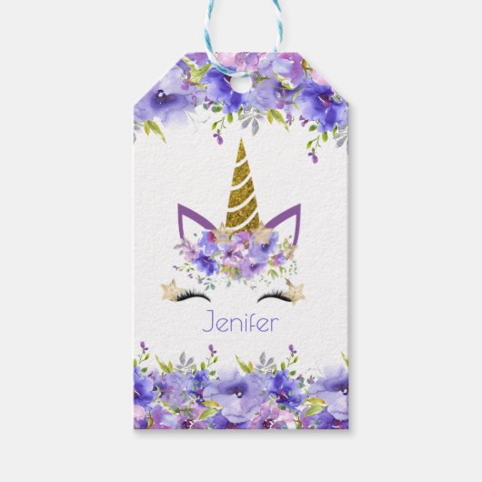 フレッシュバイオレットユニコーンバースデー装飾 ギフトタグ (正面)