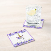 フレッシュバイオレットユニコーン誕生日装飾 スクエアペーパーコースター (インサイチュ)