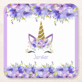 フレッシュバイオレットユニコーン誕生日装飾 スクエアペーパーコースター