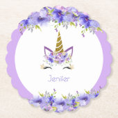 フレッシュバイオレットユニコーン誕生日装飾 ペーパーコースター (正面)