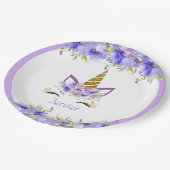 フレッシュバイオレットユニコーン誕生日装飾 ペーパープレート (アングル)