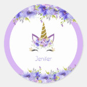 フレッシュバイオレットユニコーン誕生日装飾 ラウンドシール (正面)