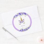 フレッシュバイオレットユニコーン誕生日装飾 ラウンドシール (封筒)