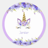 フレッシュバイオレットユニコーン誕生日装飾 ラウンドシール (正面)