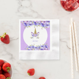 フレッシュバイオレットユニコーン誕生日装飾 縁ありカクテルナプキン