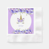 フレッシュバイオレットユニコーン誕生日装飾 縁ありカクテルナプキン (正面)