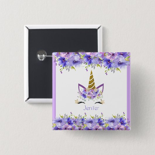 フレッシュバイオレットユニコーン誕生日装飾 缶バッジ (正面&裏面)