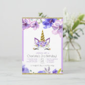 フレッシュバイオレット | ユニコーンガール パープル誕生日パーティー 招待状 (スタンド正面)