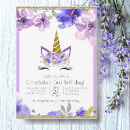 フレッシュバイオレット | ユニコーンガール パープル誕生日パーティー 招待状
