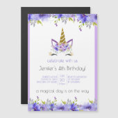 フレッシュバイオレット |ユニコーン誕生日パーティーデコール マグネット招待状 (正面/裏面)