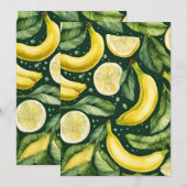 フレッシュバナナとレモンスライスの水彩画 招待状 (正面/裏面)