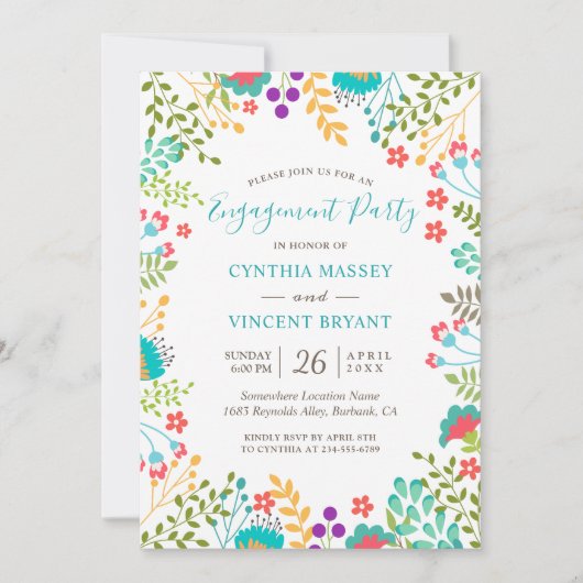 フレッシュパステルフラワーガーデンエンゲージメントパーティー 招待状 (正面)