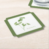 フレッシュパセリチケット紙コースター(+文字)グリーン ペーパーコースター (アングル)