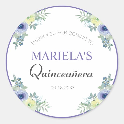フレッシュパープルフローラクインセアニラ誕生日サンキュー ラウンドシール (正面)