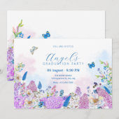 フレッシュパープルブルーフローラ夏開花卒業 招待状 (正面/裏面)