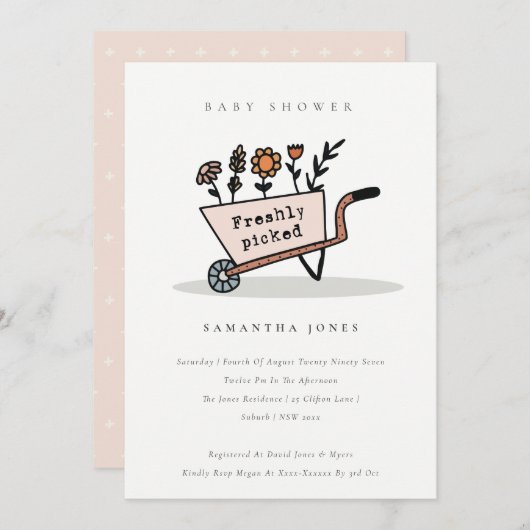 フレッシュピック赤面フローラカート赤ちゃんシャワー招待状 サンキューカード (正面/裏面)