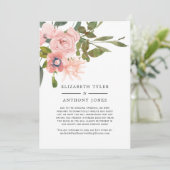 フレッシュピンクとローズゴールドの花柄  ゲストリスト縮小のお知らせ 案内状 (スタンド正面)