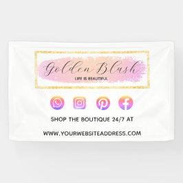 フレッシュピンクの水彩とモダンゴールドの幾何学的なおしゃれ 横断幕