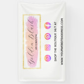 フレッシュピンクの水彩とモダンゴールドの幾何学的なおしゃれ 横断幕 (縦)