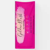 フレッシュピンクの水彩とモダンゴールドの幾何学的なデザインがおしゃれ 横断幕 (縦)