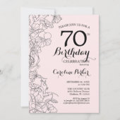 フレッシュピンクの花柄70歳誕生日パーティー 招待状 (正面)
